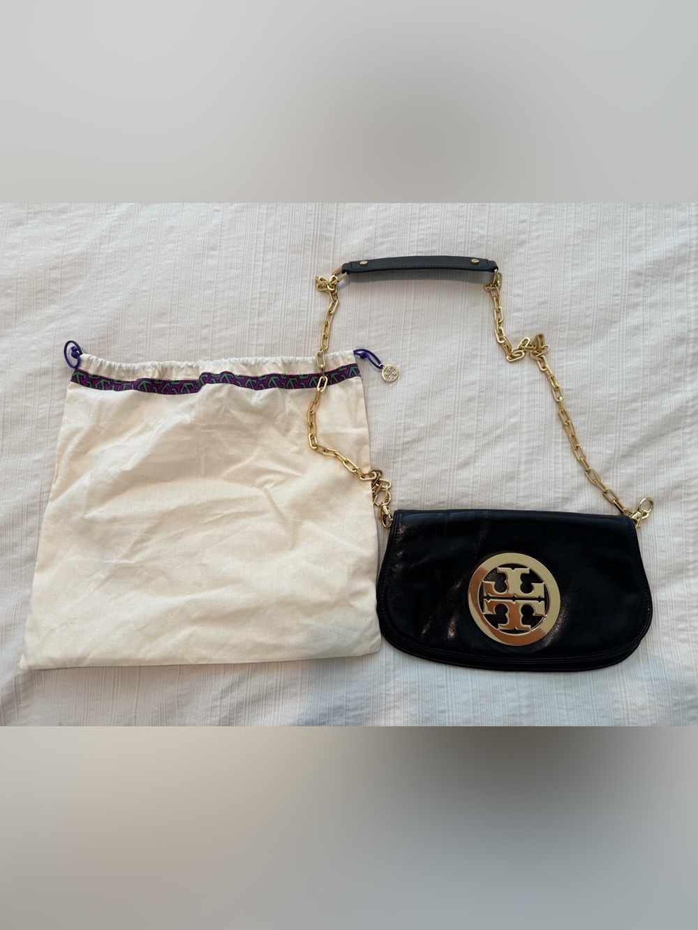Tory Burch Black Reva Leather Crossbody with Gold Logo Medallion